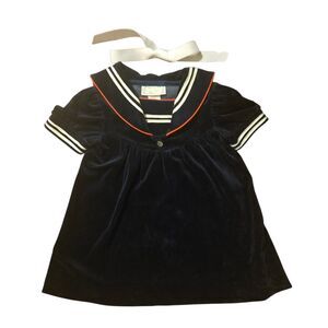 Vintage Petit Jordun By Mashtex Sailor Dress 4T Navy Velvet USA Nautical Boating